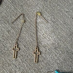 Gold Cross Dangle Earrings
